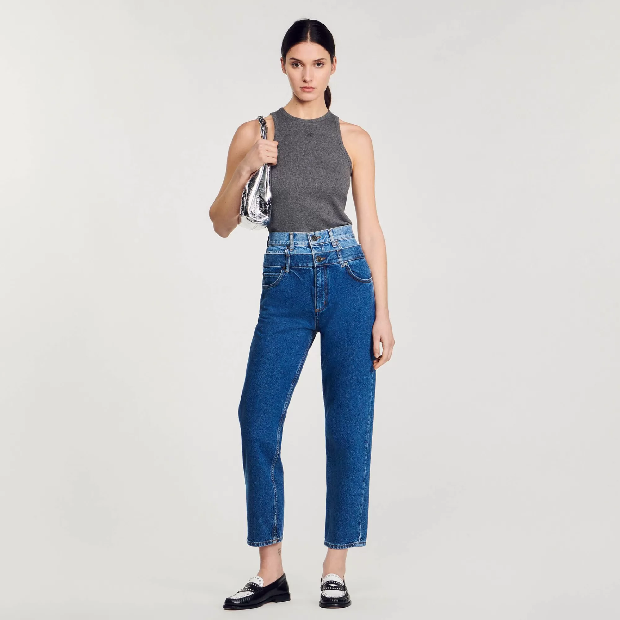 Mulheres Sandro Paris Calça Jeans Mom Fit Trompe L'Oeil