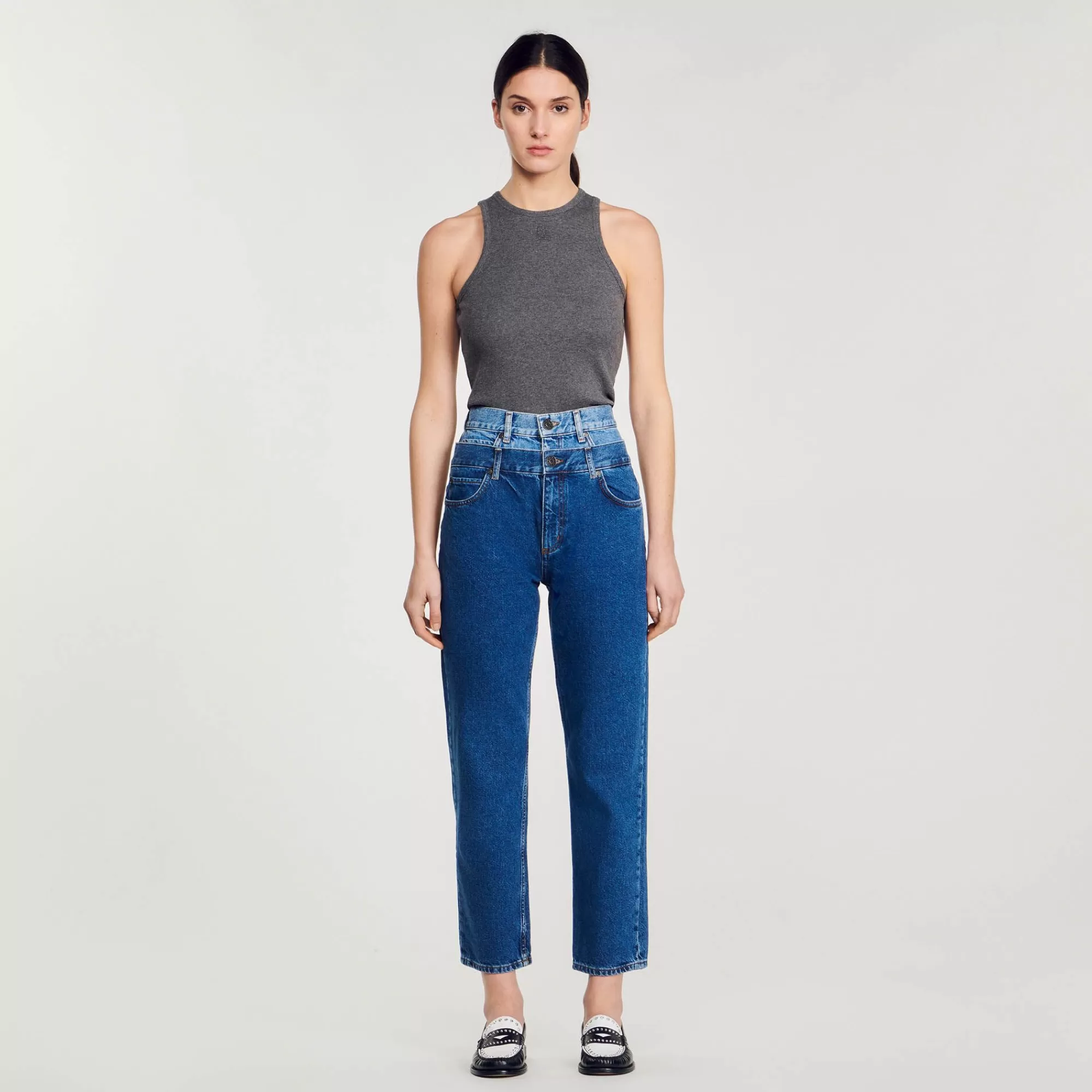 Mulheres Sandro Paris Calça Jeans Mom Fit Trompe L'Oeil