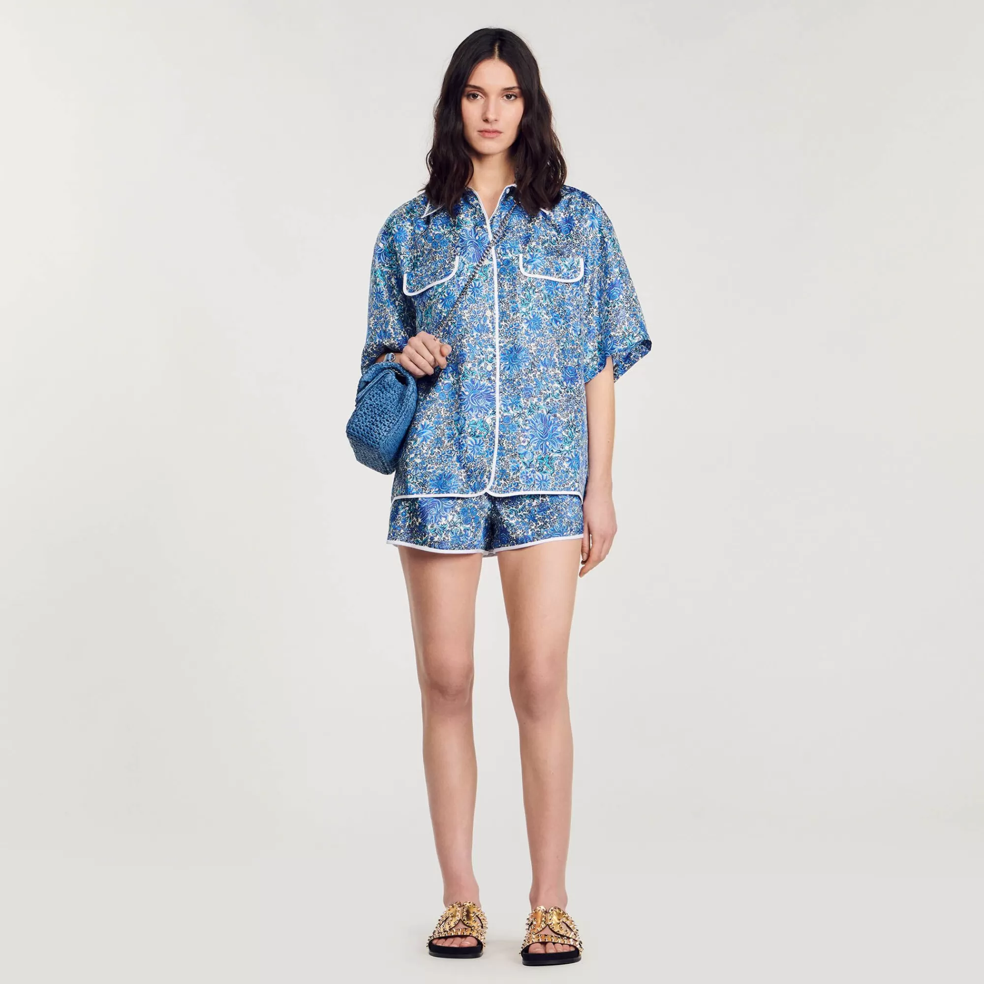 Mulheres Sandro Paris Camisa Larga De Seda Com Flores