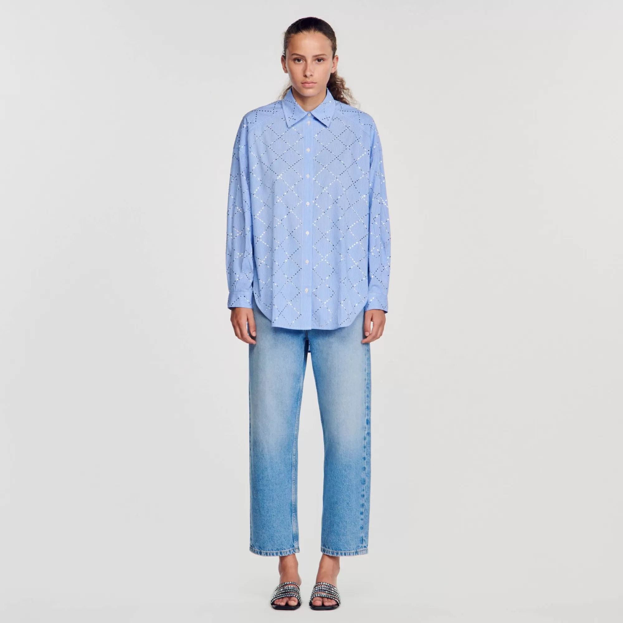 Mulheres Sandro Paris Camisa Oversized Com Strass