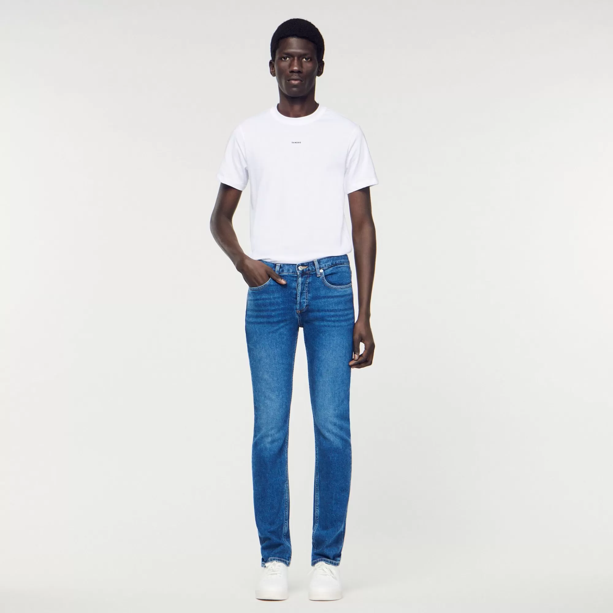 Homem Sandro Paris Jeans Slim Com Lavagem Sem Agua