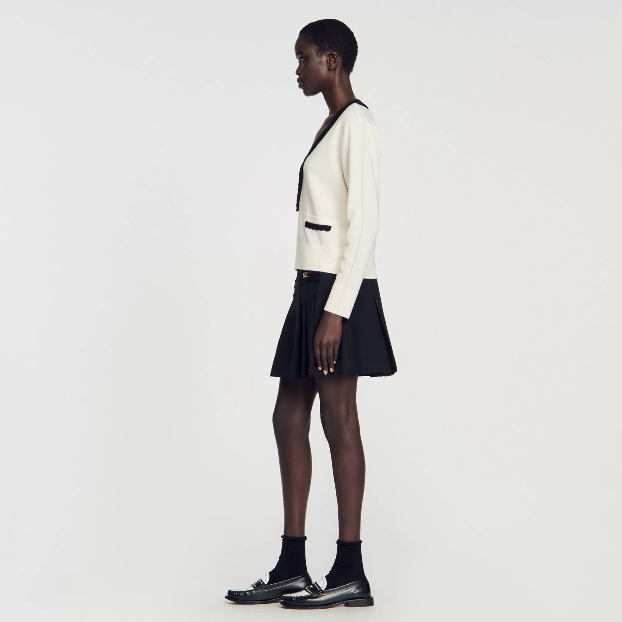 Mulheres Sandro Paris Sueter Bicolor Com Decote Em V