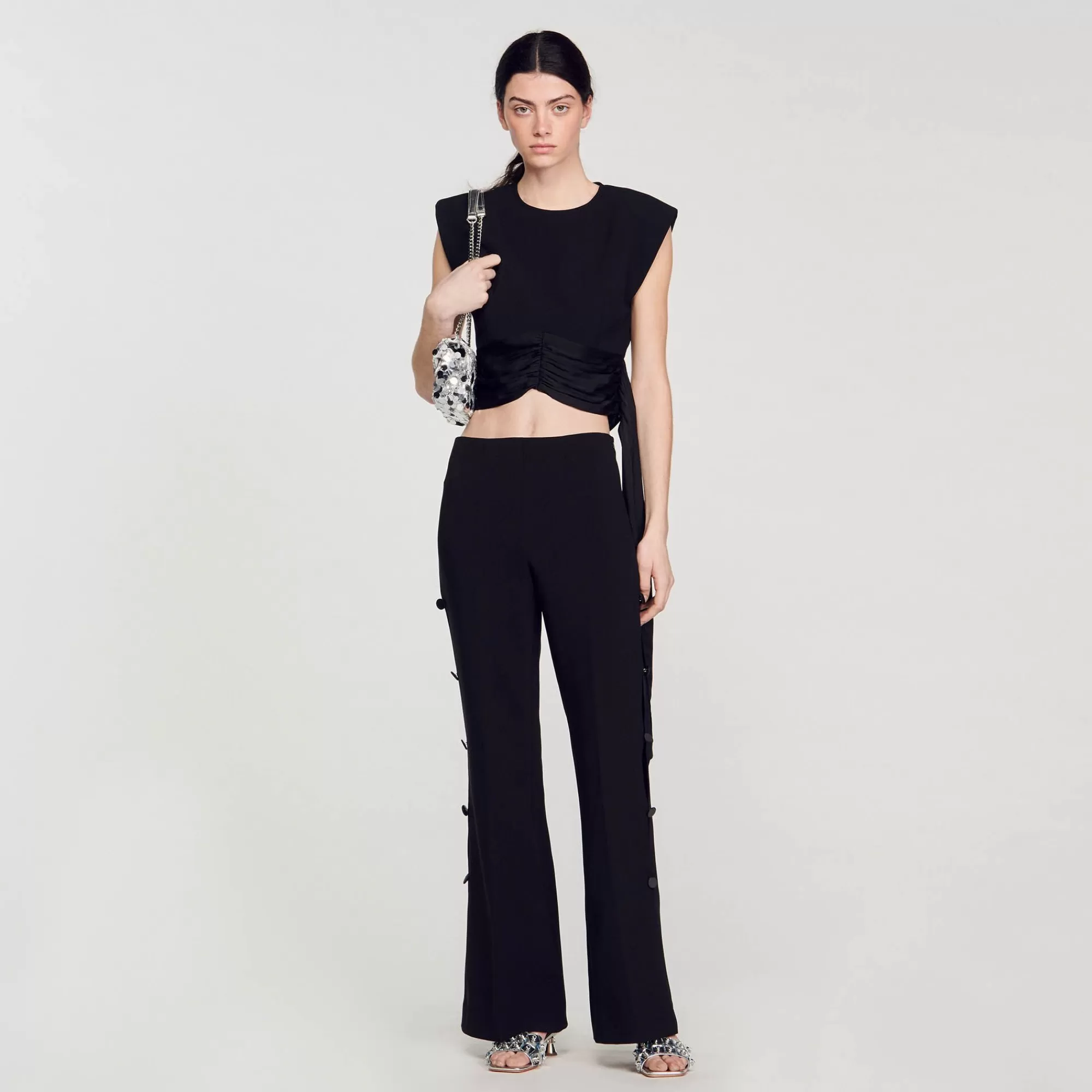 Mulheres Sandro Paris Top Cropped Com Alcas Assimetricas