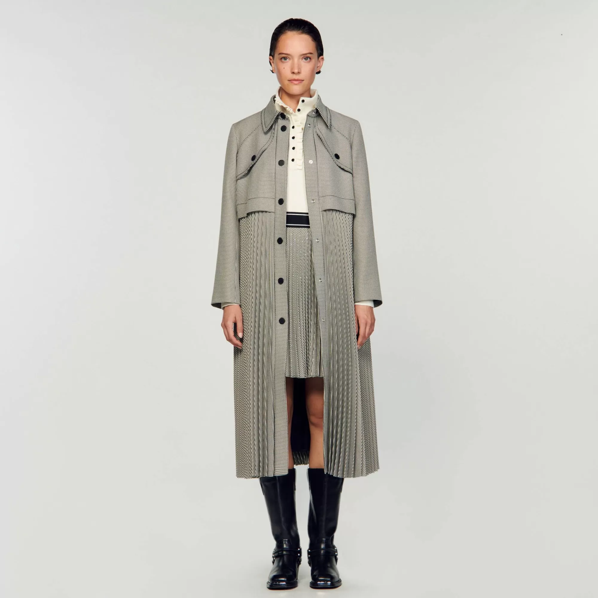 Mulheres Sandro Paris Trench Coat Houndstooth