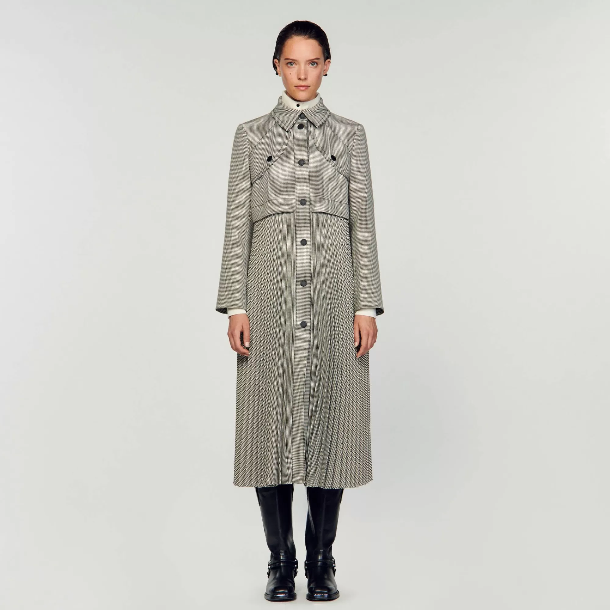 Mulheres Sandro Paris Trench Coat Houndstooth