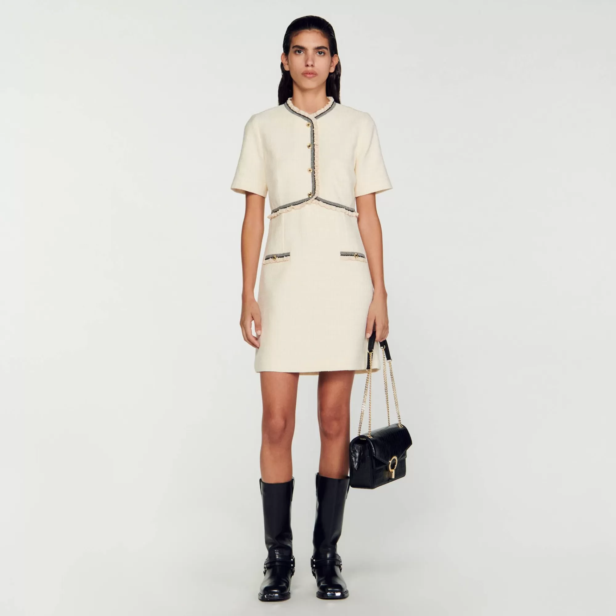 Mulheres Sandro Paris Vestido Curto De Tweed