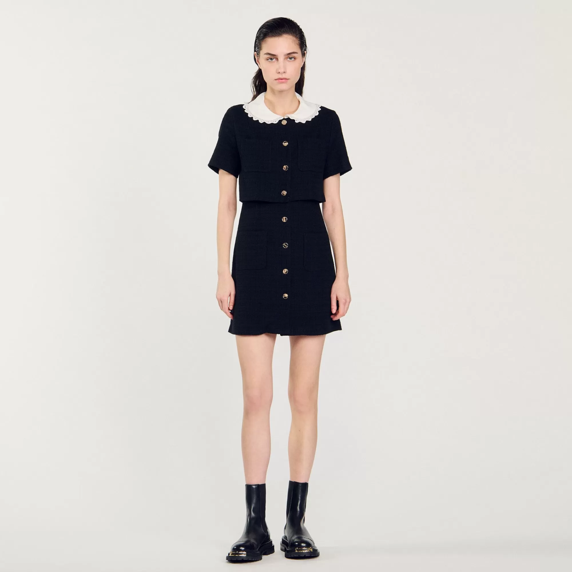 Mulheres Sandro Paris Vestido Curto De Tweed