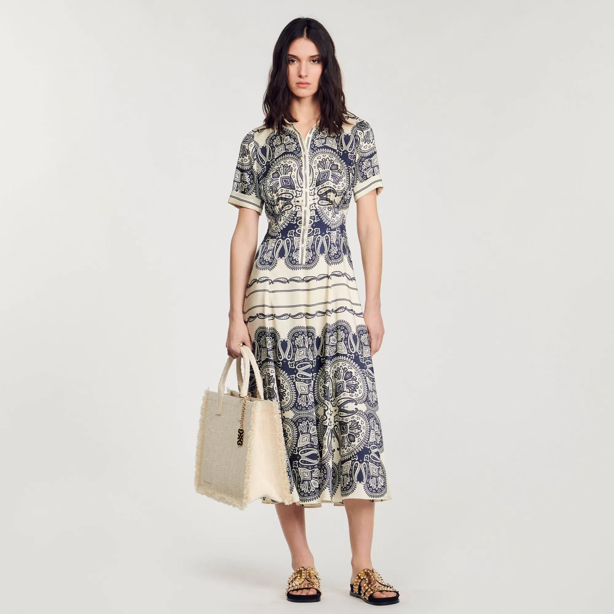 Mulheres Sandro Paris Vestido Longo Estampado