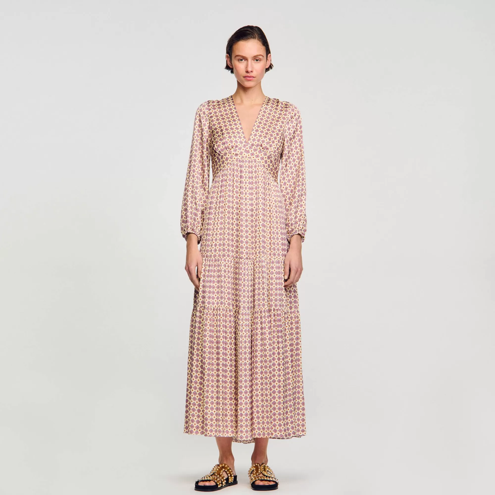 Mulheres Sandro Paris Vestido Longo Estampado