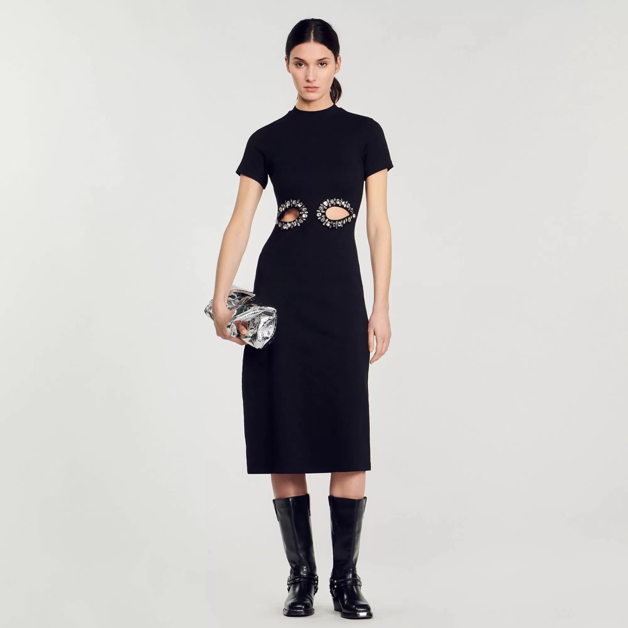 Mulheres Sandro Paris Vestido Midi Com Recortes De Strass