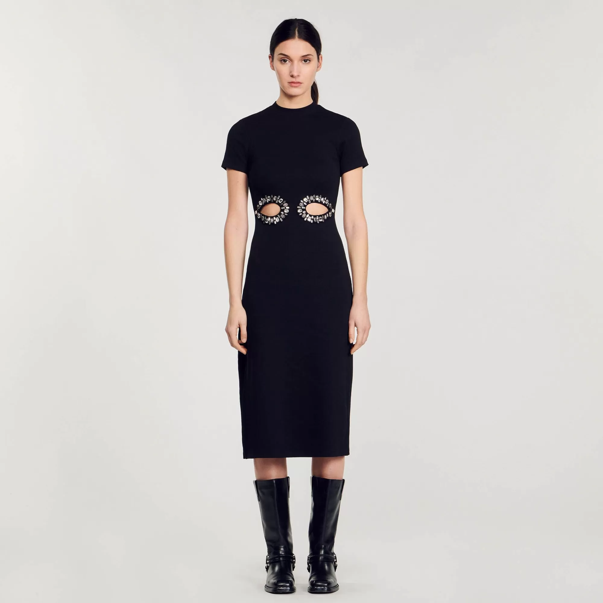 Mulheres Sandro Paris Vestido Midi Com Recortes De Strass