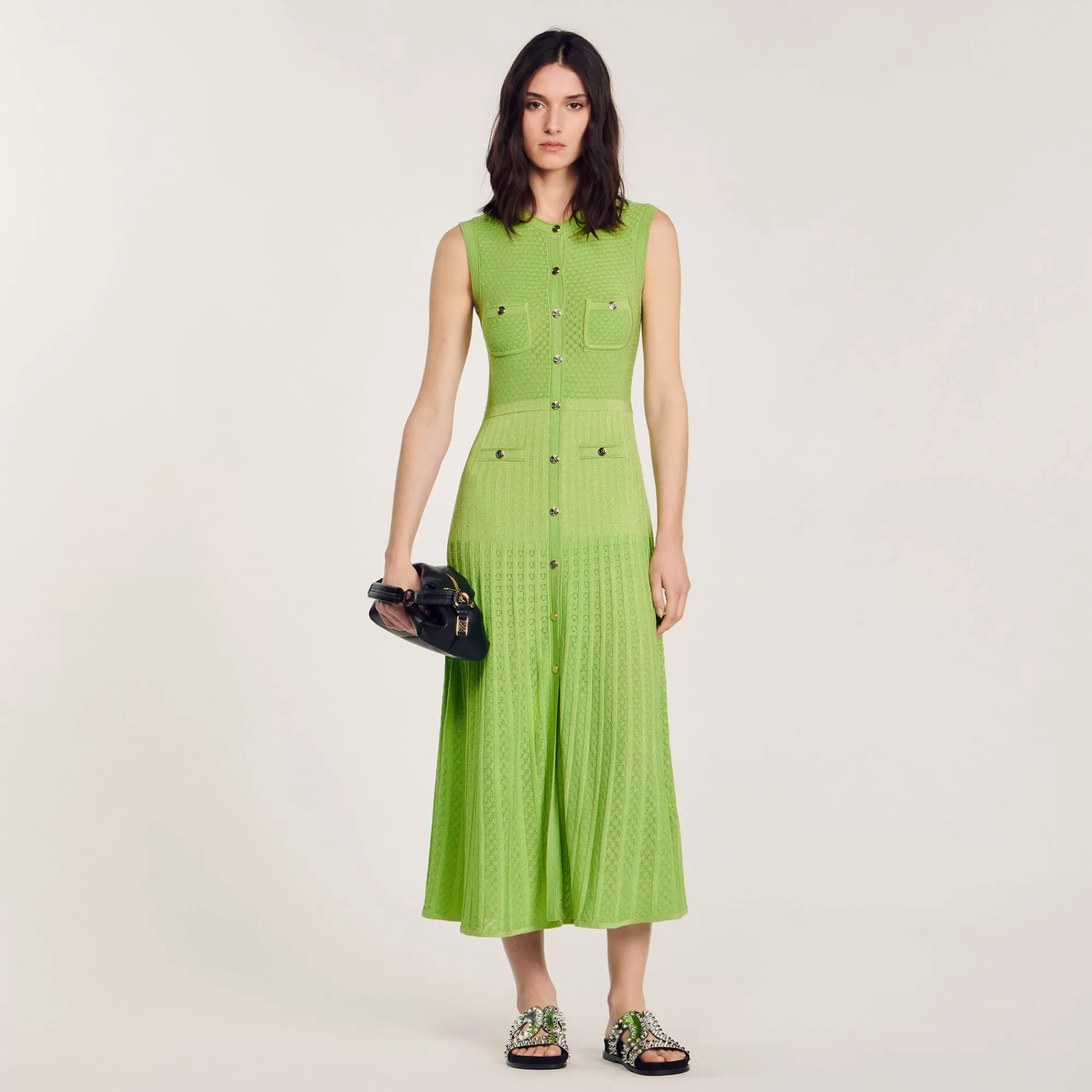 Mulheres Sandro Paris Vestido Midi De Malha