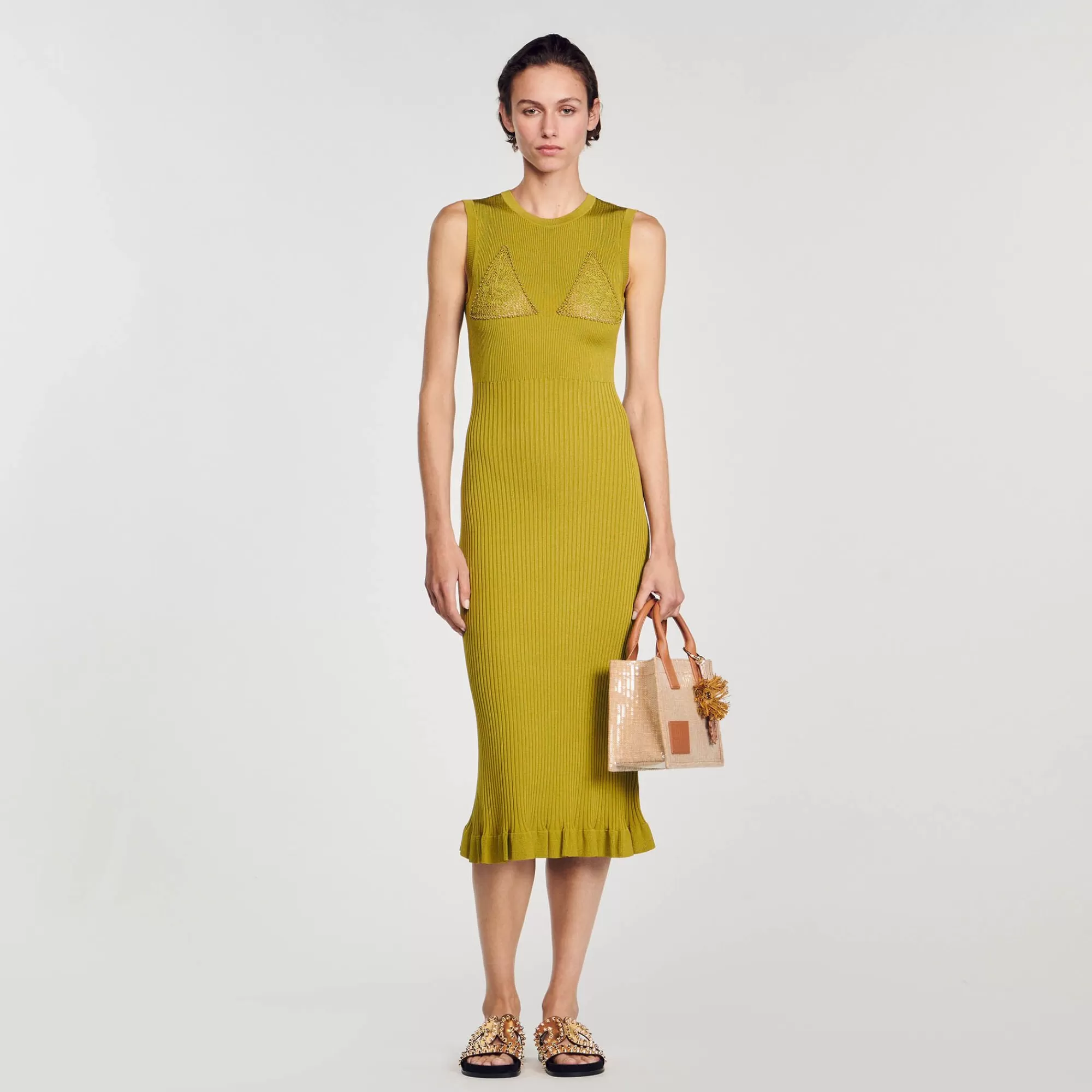 Mulheres Sandro Paris Vestido Midi De Malha