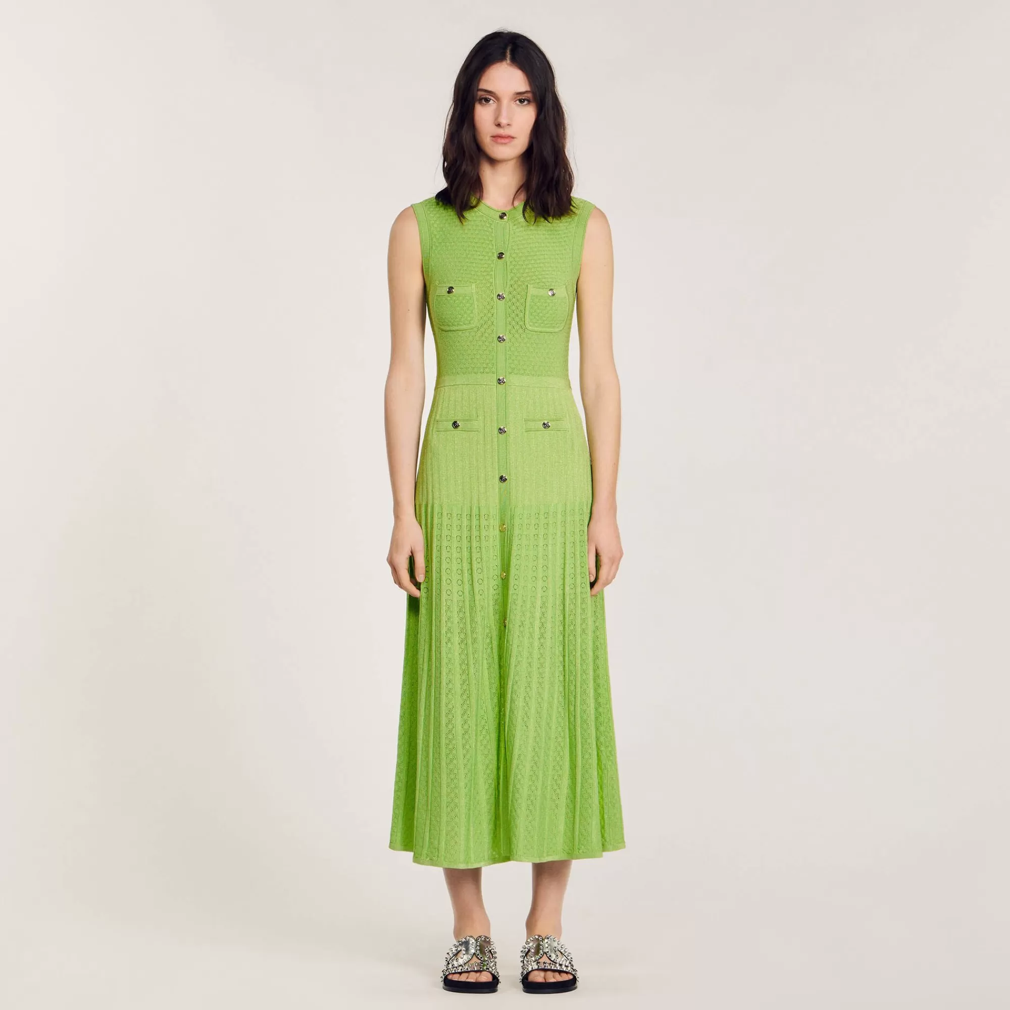 Mulheres Sandro Paris Vestido Midi De Malha