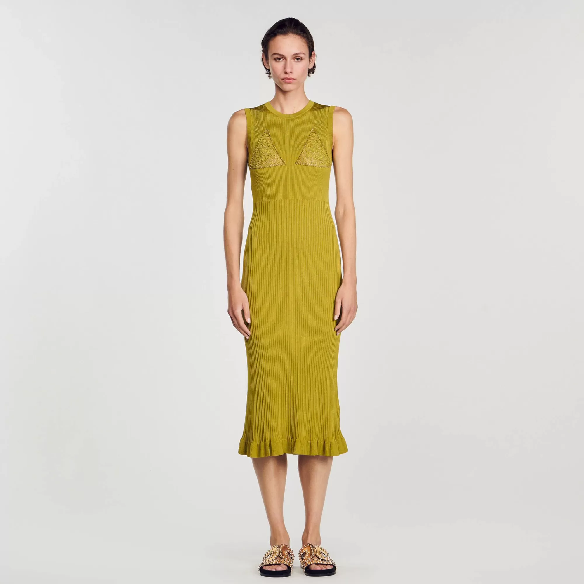 Mulheres Sandro Paris Vestido Midi De Malha